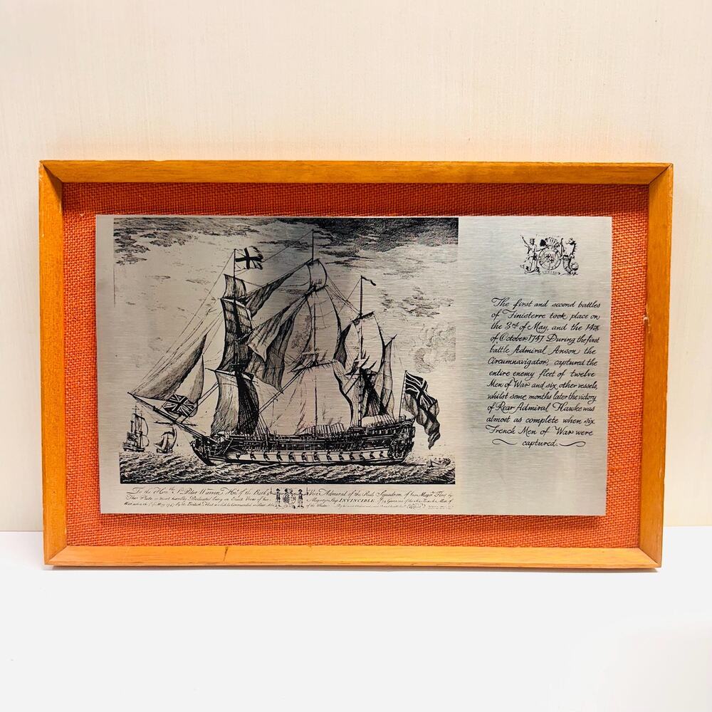 Vintage Stainless Steel Etching Finiserre Battle Ship Fleet Invincible England